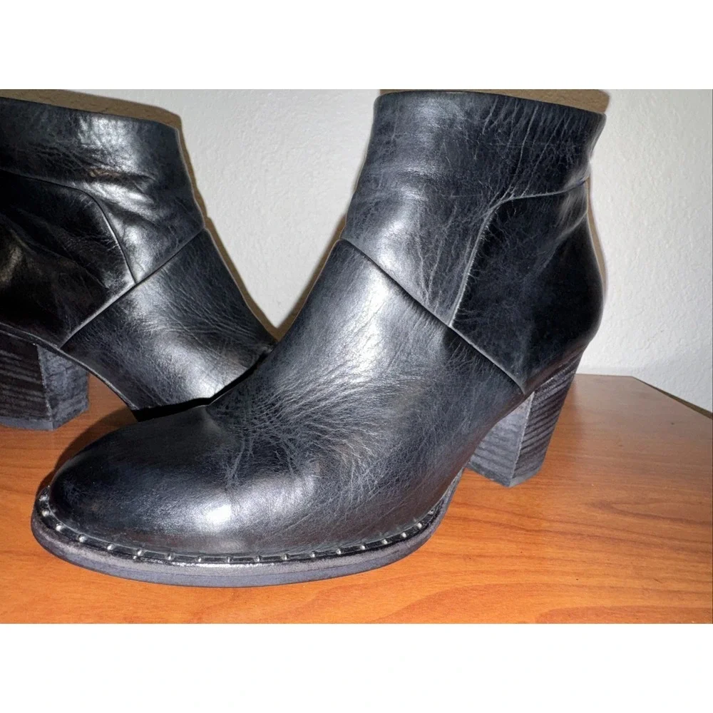 Paul Green Black Leather Stella Ankle Boots Women US 8  Block Heel Zipper
